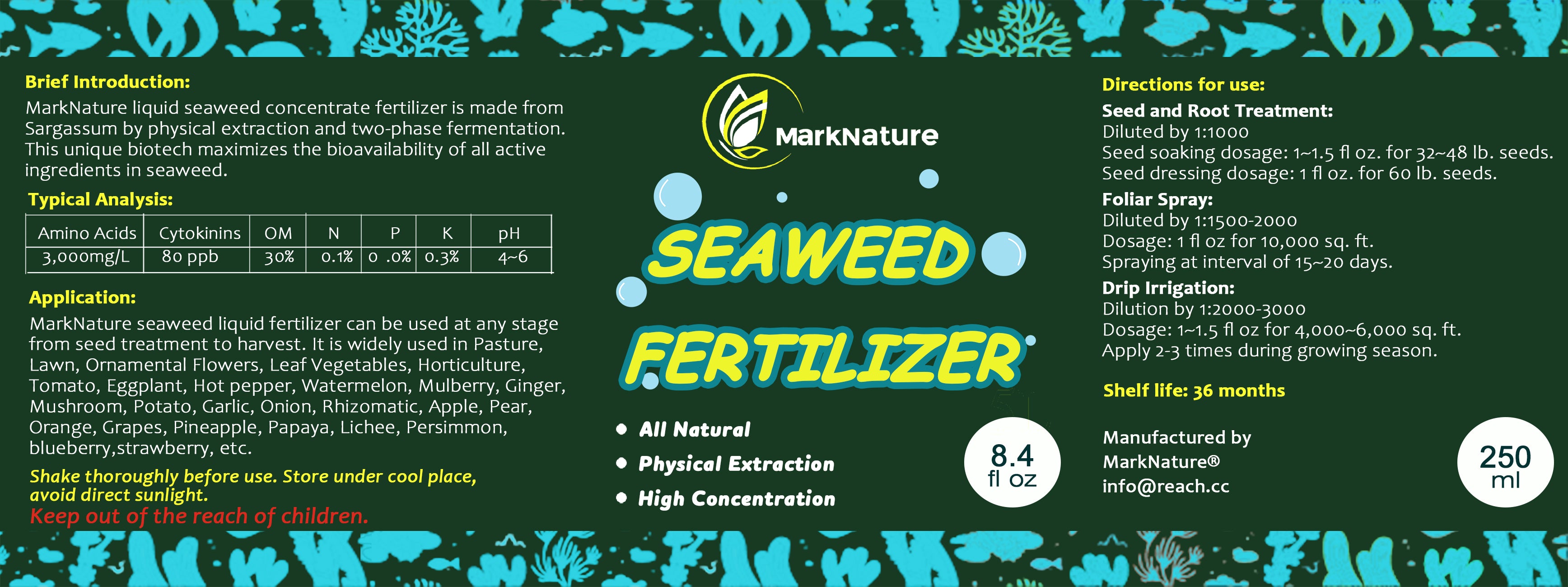 Potenciador de crecimiento orgánico de algas marinas, líquido concentrado de extracción física